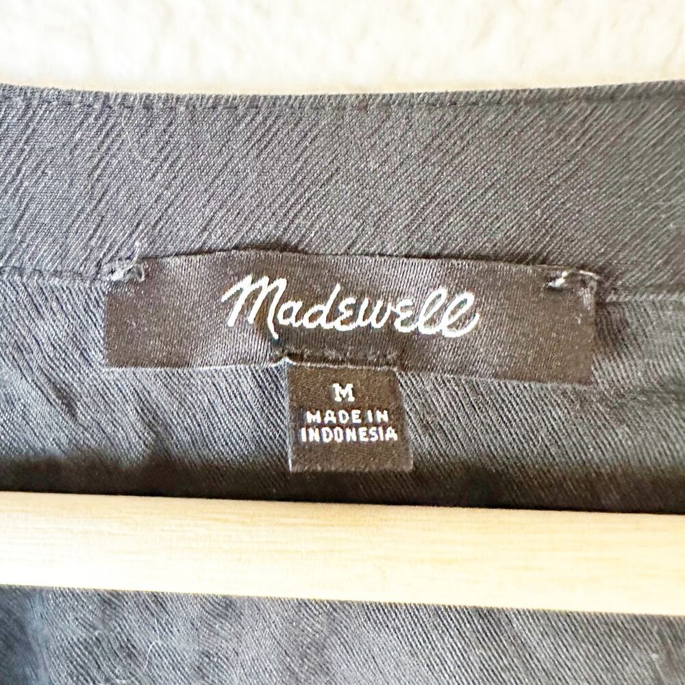Madewell Lusterweave V-Neck Button Front Shirt Womens M Black Cropped NO457 - Picture 7 of 9